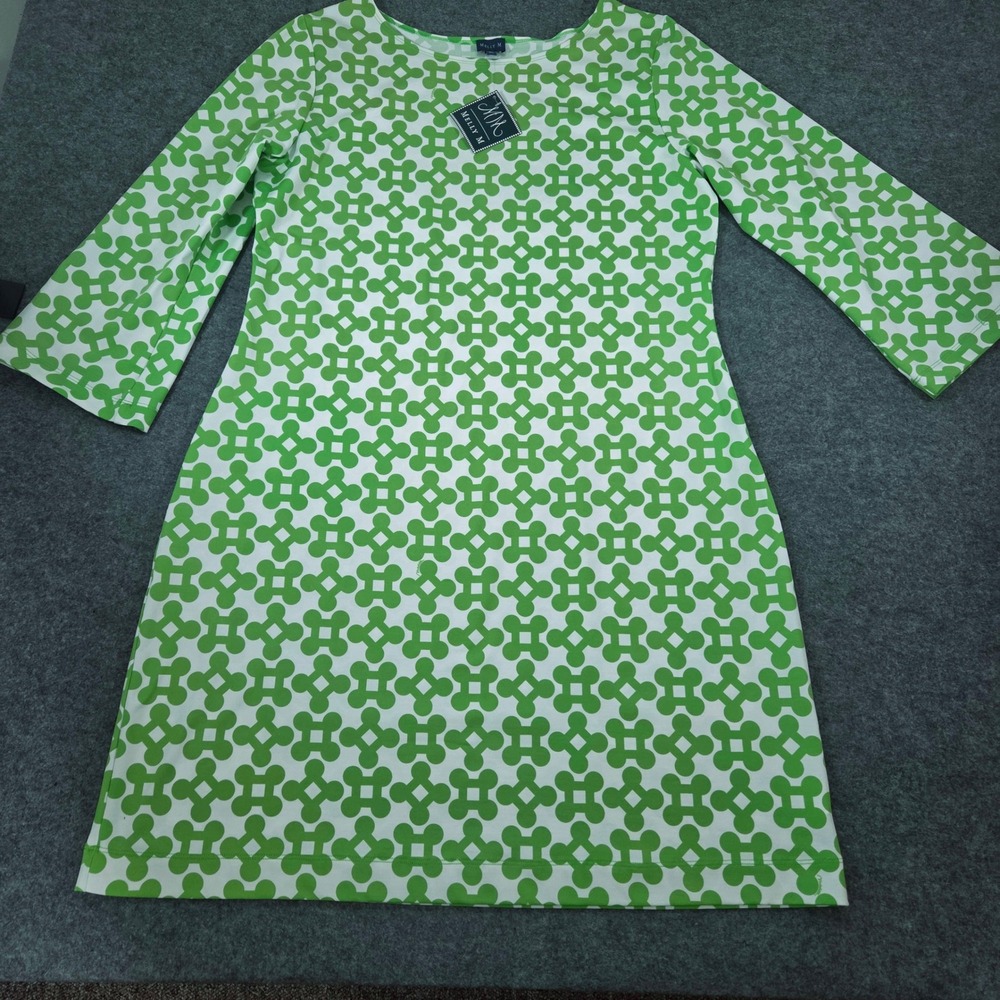 Melly M Dress XL Green White Geometric Boat Neck Wri kle Resistant Shift  NWT